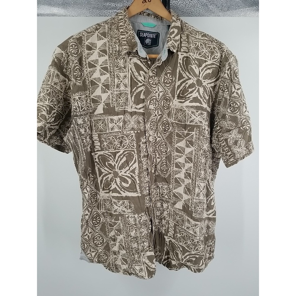 Seapointe Men's Button Up Hawaiian Shirt Size Large Floral Short Sleeve Pocket‎
